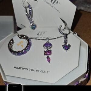 BP Amethyst Fire Opal 3 pc. Set: Necklace, Earrings, & Ring size 7